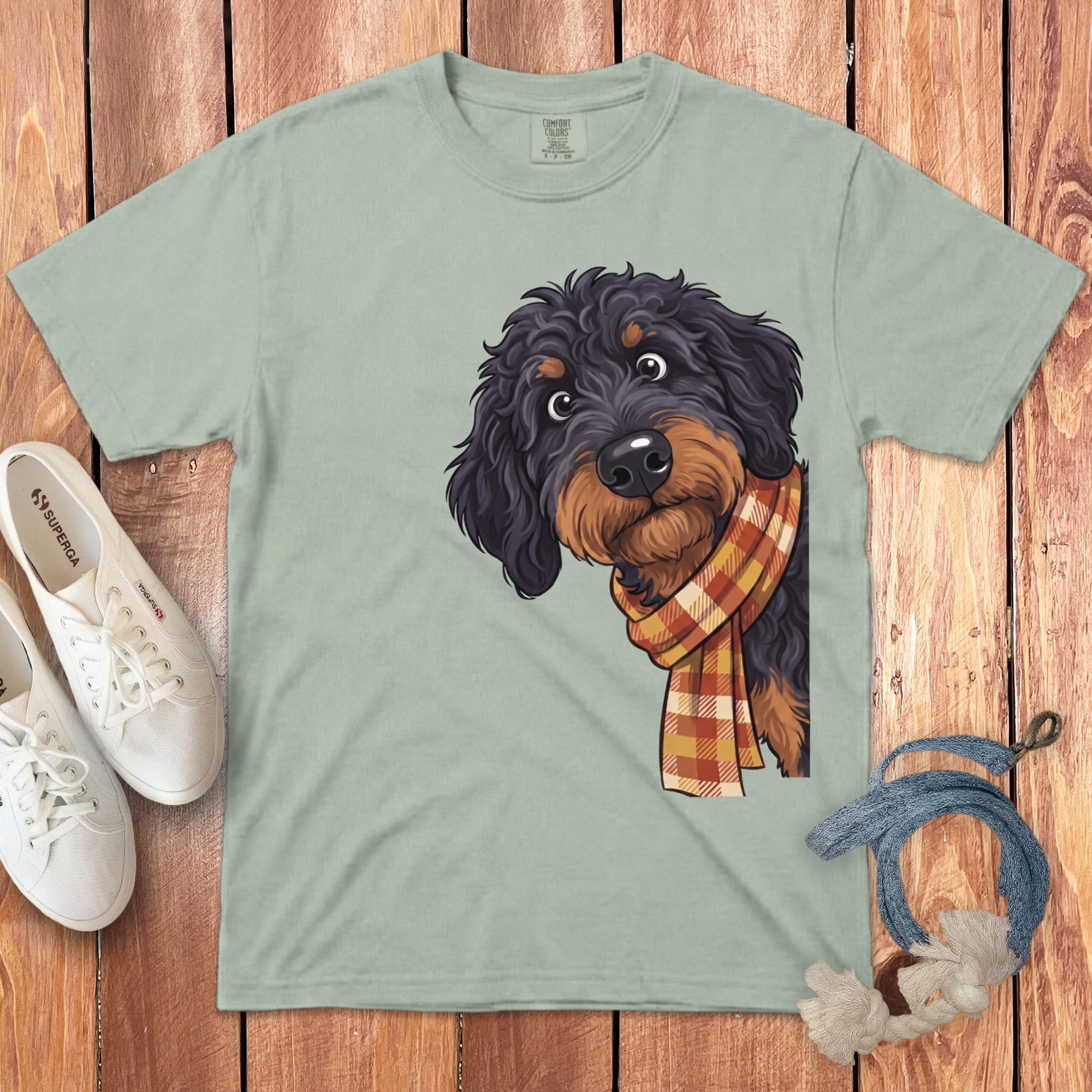 Fall Plaid Phantom Goldendoodle Signature T-Shirt in Bay / S / T-Shirts by Puppy Jo