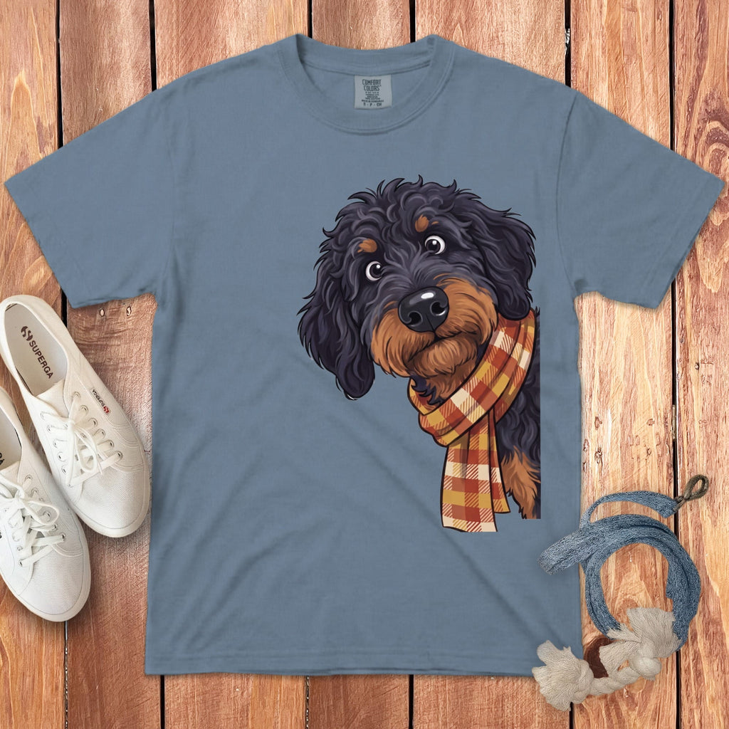 Fall Plaid Phantom Goldendoodle Signature T-Shirt in Blue Jean / S / T-Shirts by Puppy Jo