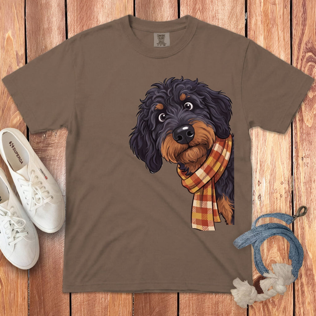Fall Plaid Phantom Goldendoodle Signature T-Shirt in Espresso / S / T-Shirts by Puppy Jo