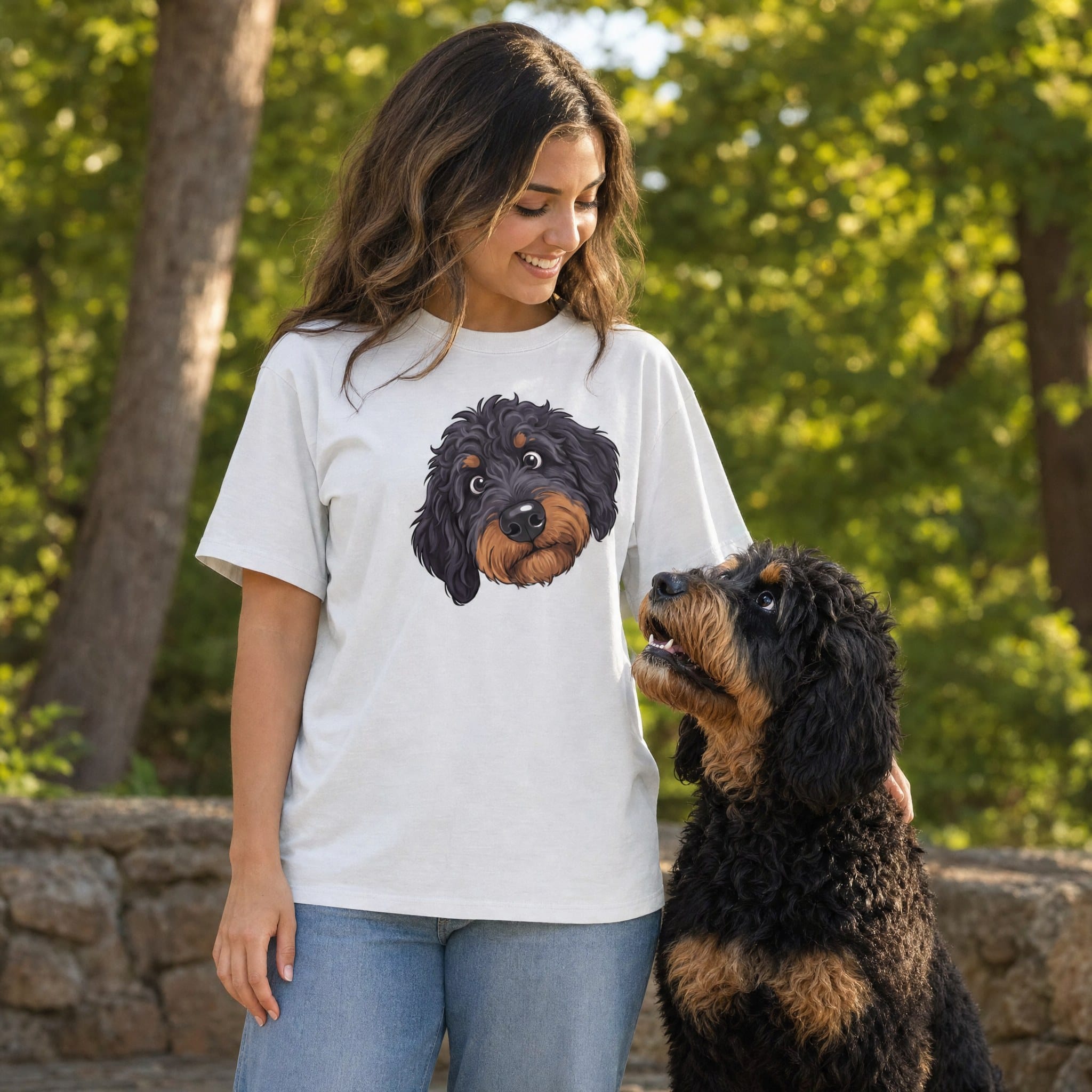 Fall Plaid Phantom Goldendoodle Signature T-Shirt in by Puppy Jo