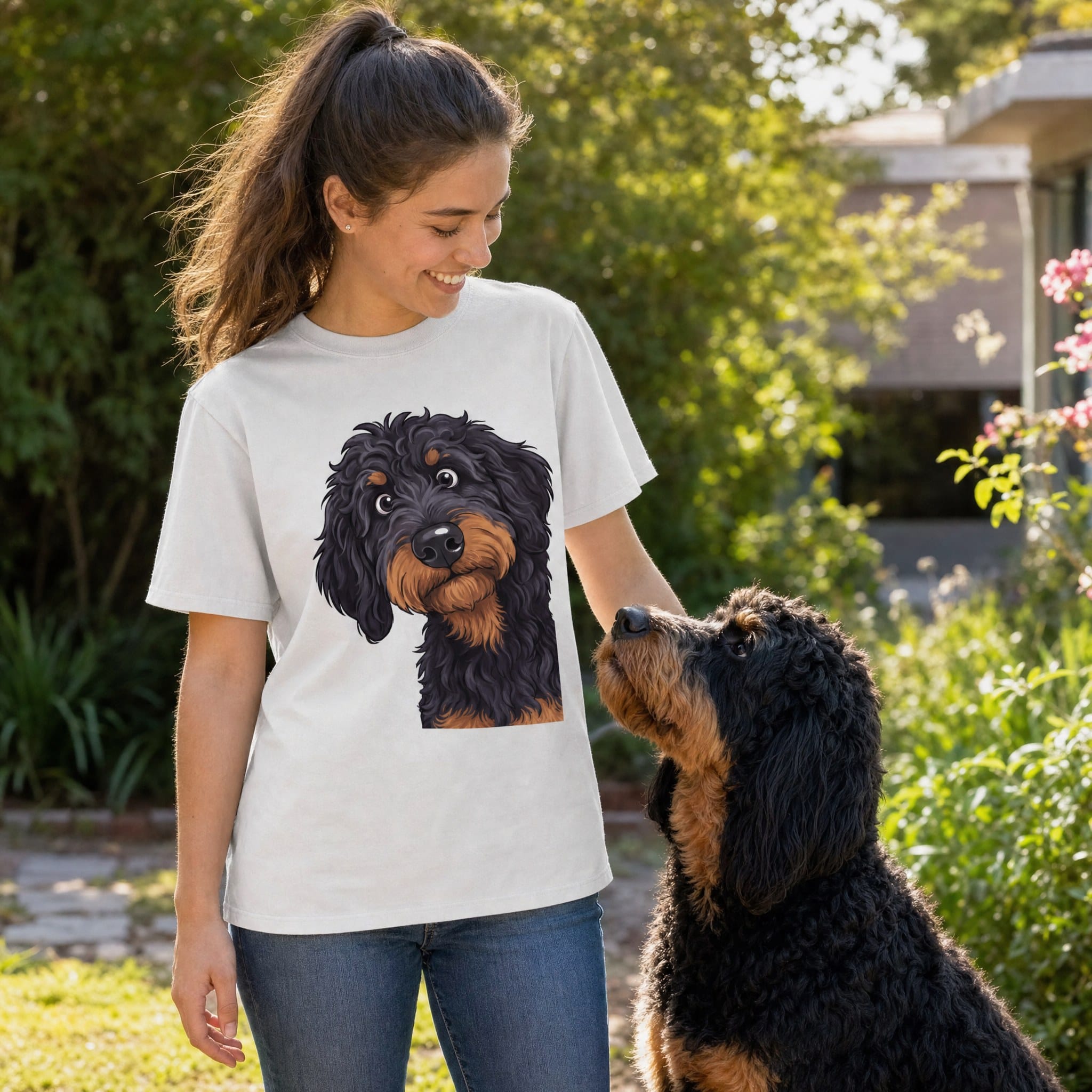 Fall Plaid Phantom Goldendoodle Signature T-Shirt in by Puppy Jo