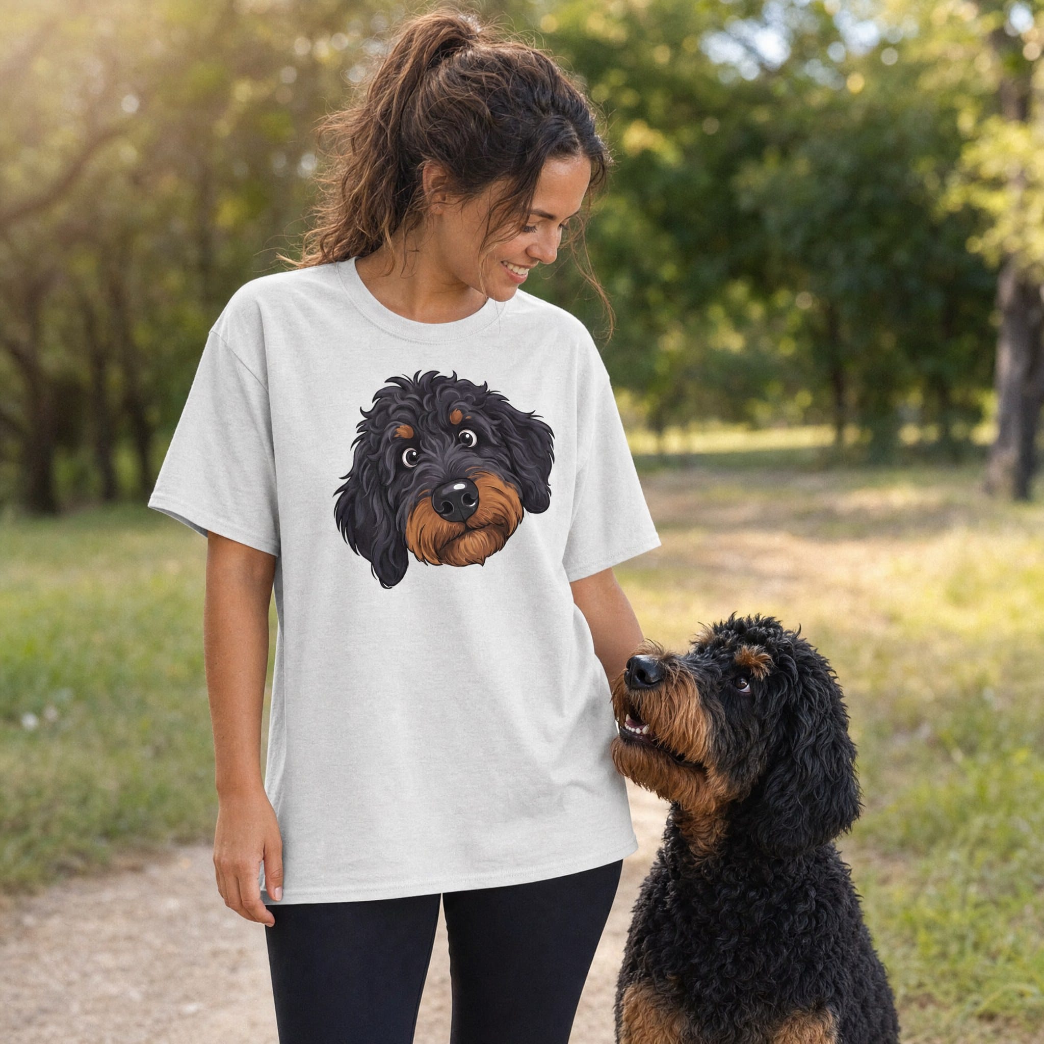 Fall Plaid Phantom Goldendoodle Signature T-Shirt in by Puppy Jo