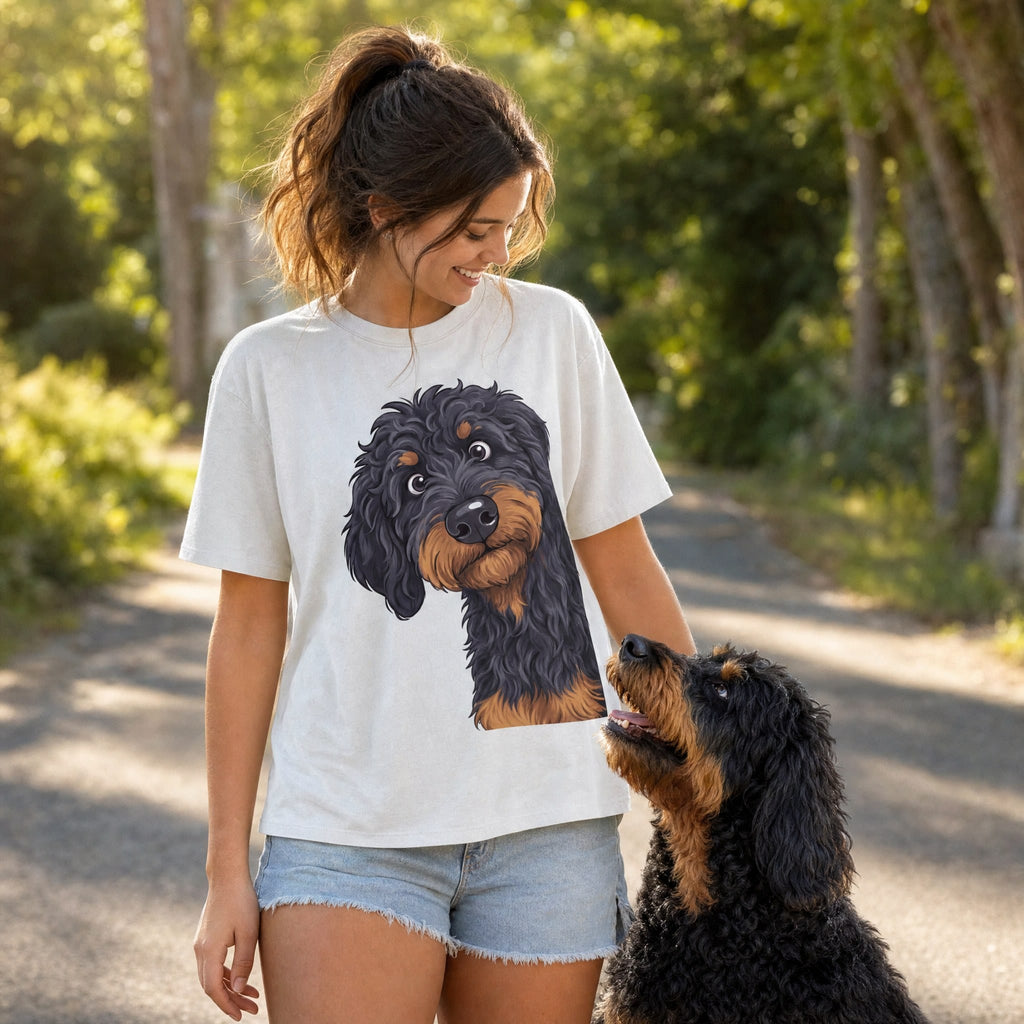 Fall Plaid Phantom Goldendoodle Signature T-Shirt in by Puppy Jo