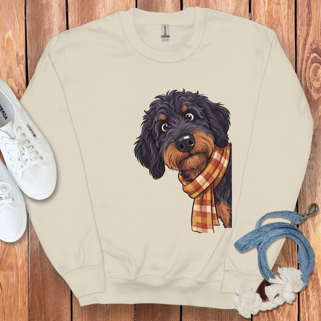 Fall Plaid Phantom Goldendoodle Sweatshirt in Sand / S by Puppy Jo