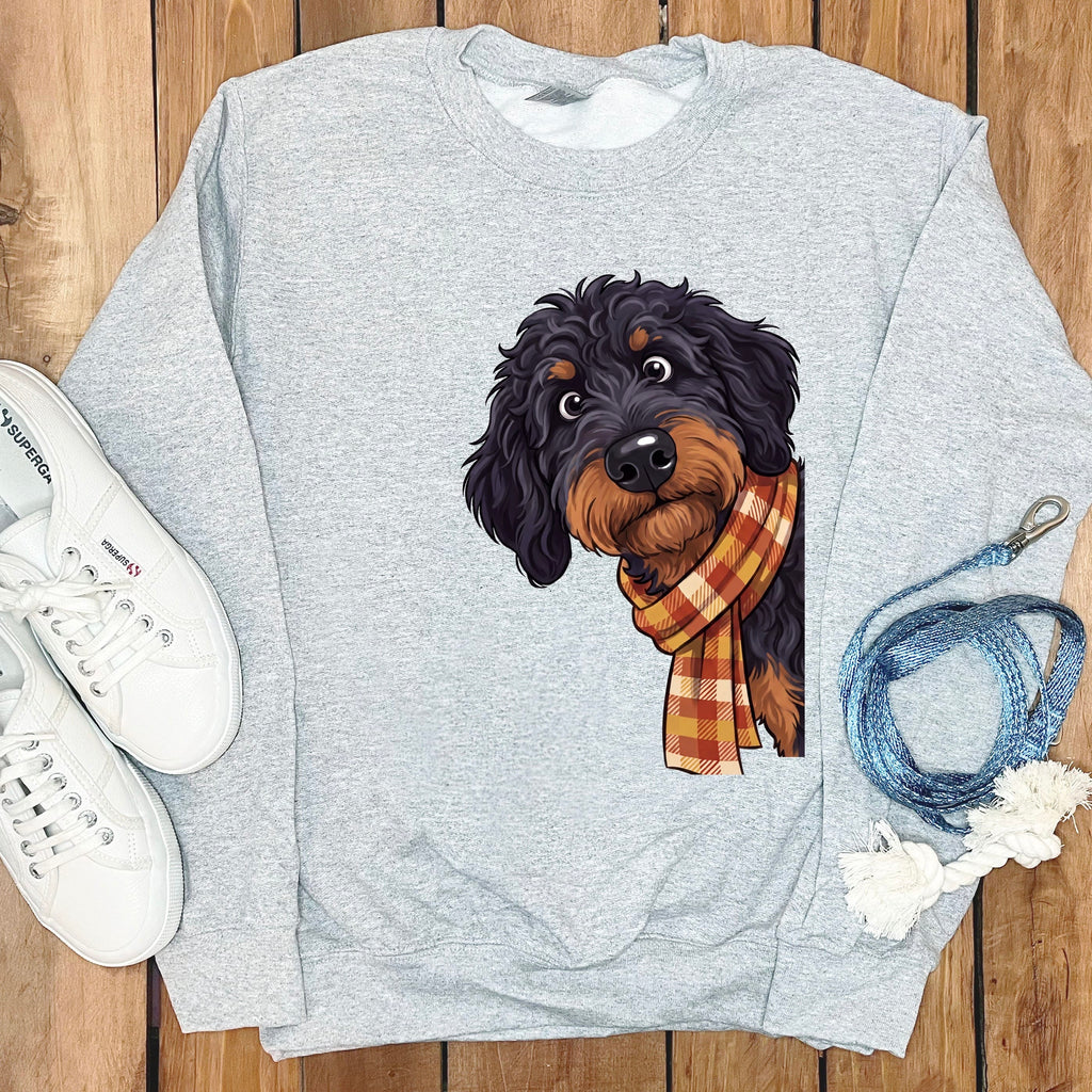 Fall Plaid Phantom Goldendoodle Sweatshirt in Sport Grey / S by Puppy Jo