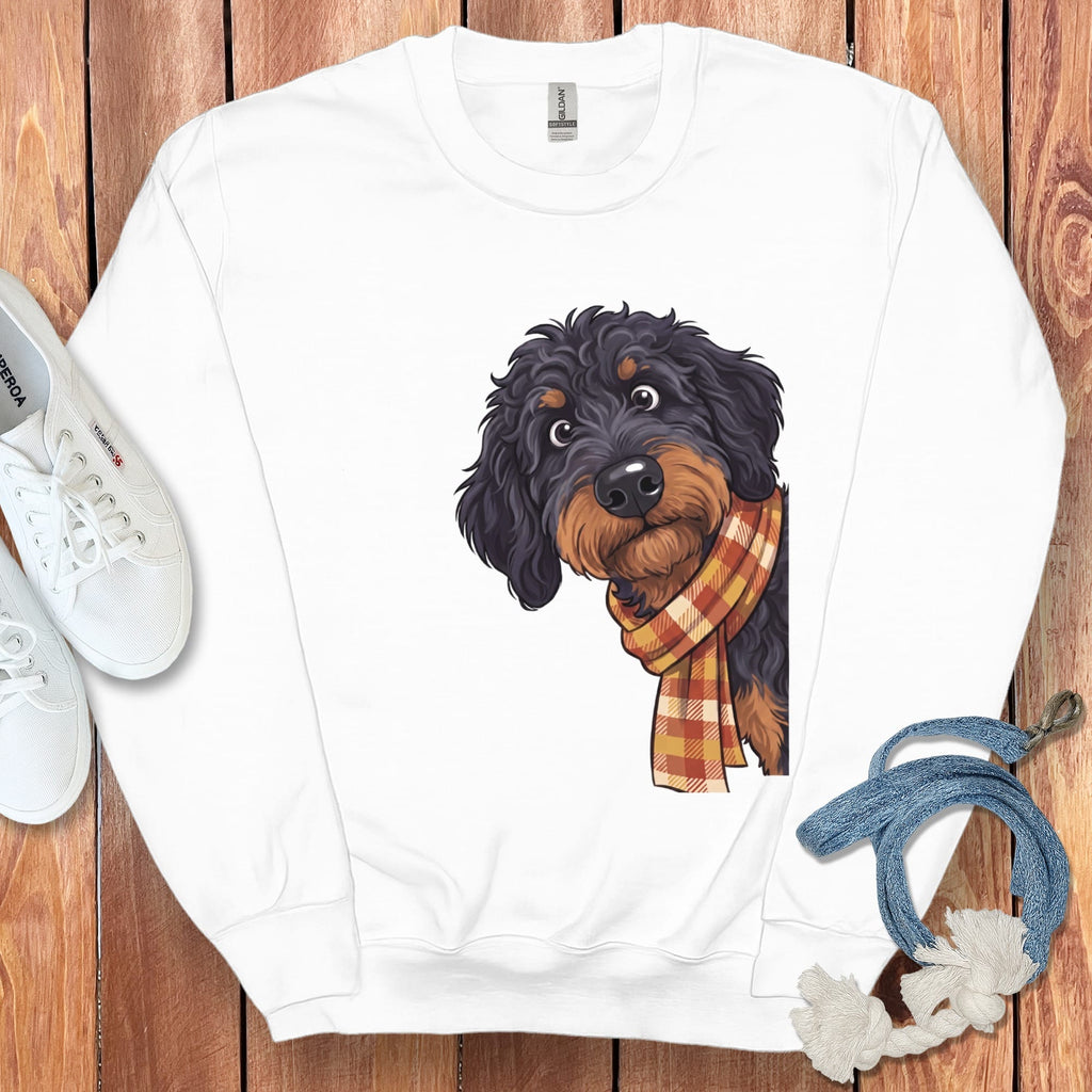 Fall Plaid Phantom Goldendoodle Sweatshirt in White / S by Puppy Jo