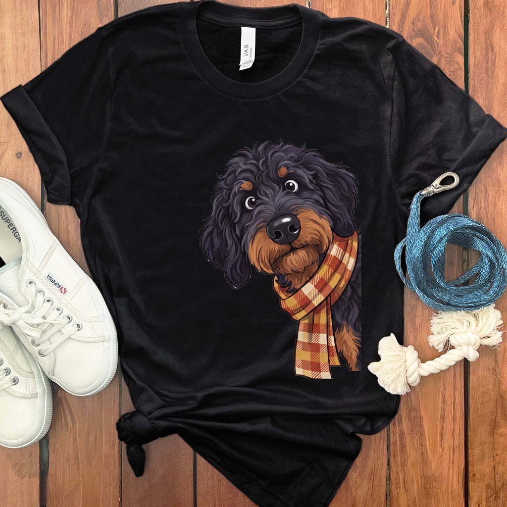 Fall Plaid Phantom Goldendoodle T-Shirt in Black / S by Puppy Jo