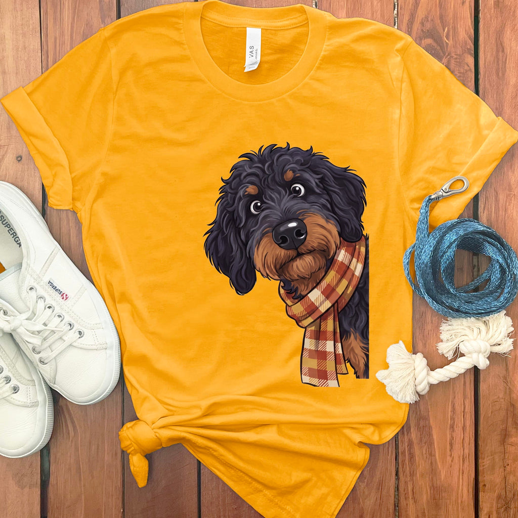 Fall Plaid Phantom Goldendoodle T-Shirt in Gold / S by Puppy Jo