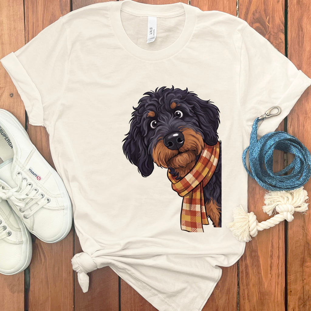 Fall Plaid Phantom Goldendoodle T-Shirt in Natural / S by Puppy Jo