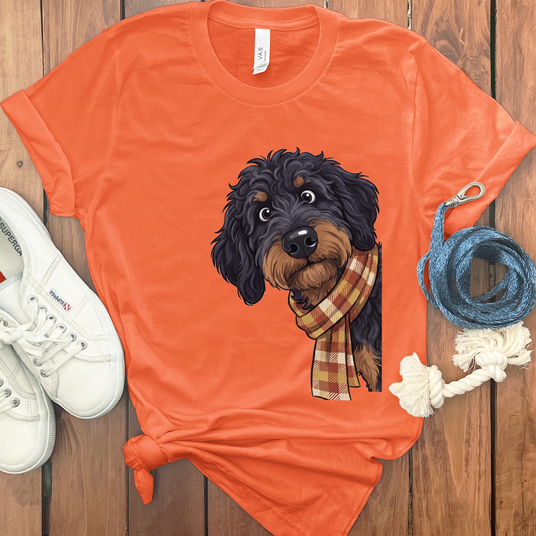 Fall Plaid Phantom Goldendoodle T-Shirt in Orange / S by Puppy Jo
