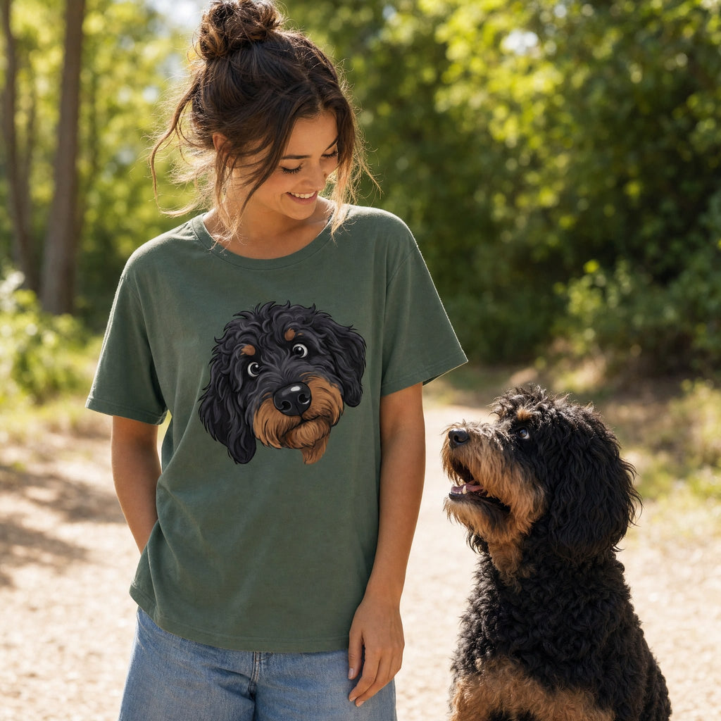 Fall Plaid Phantom Goldendoodle T-Shirt in by Puppy Jo