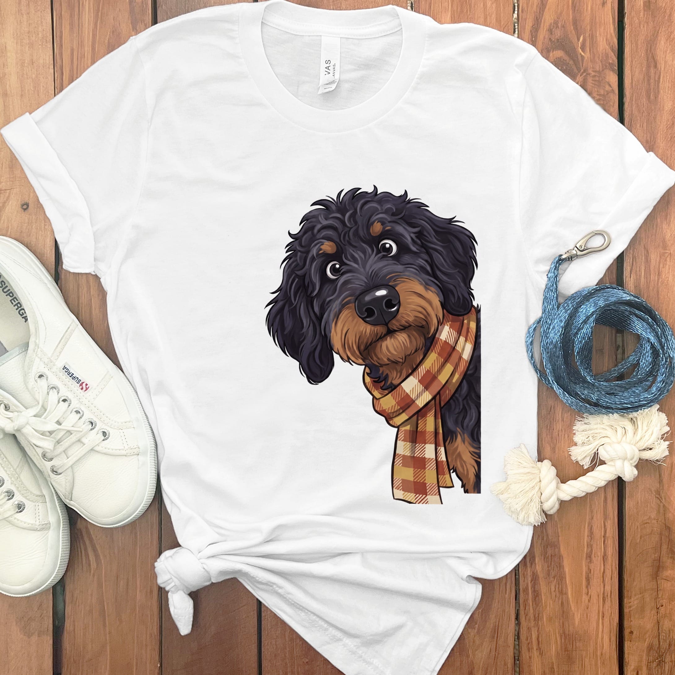 Fall Plaid Phantom Goldendoodle T-Shirt in White / S by Puppy Jo