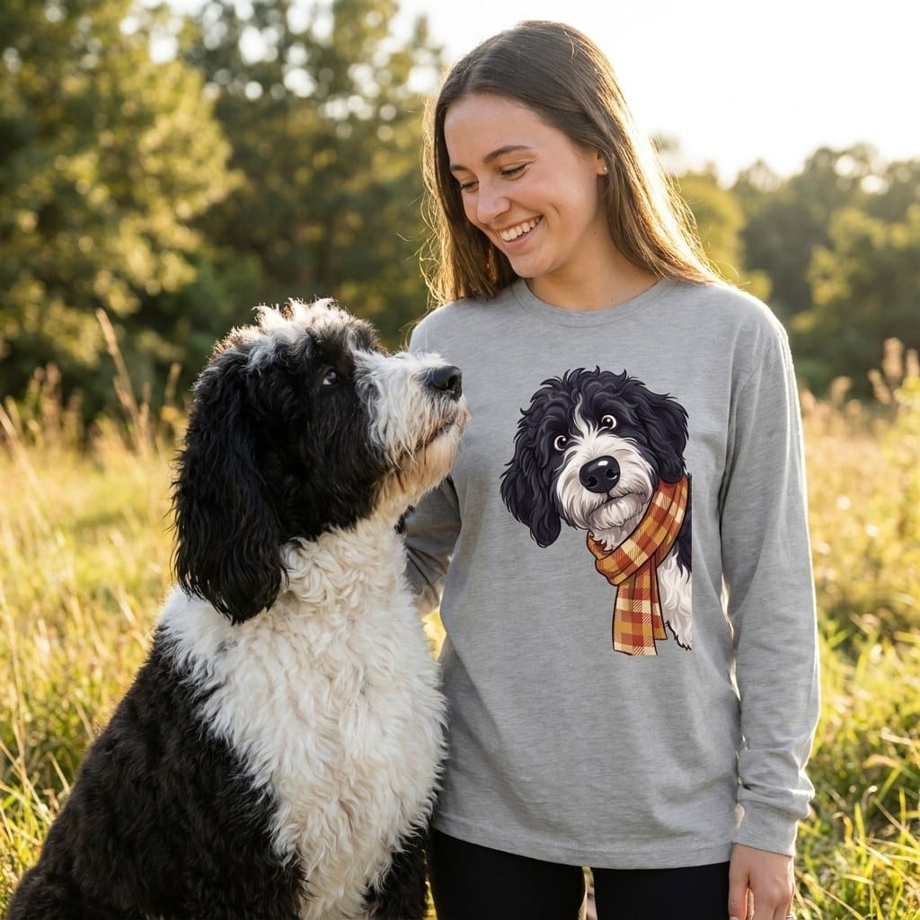 Fall Plaid Sheepadoodle Long Sleeve T-Shirt in by Puppy Jo