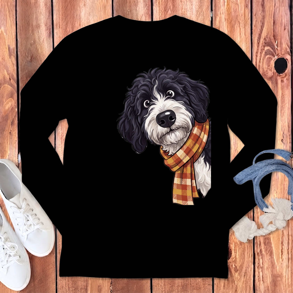 Fall Plaid Sheepadoodle Long Sleeve T-Shirt in S / Black by Puppy Jo