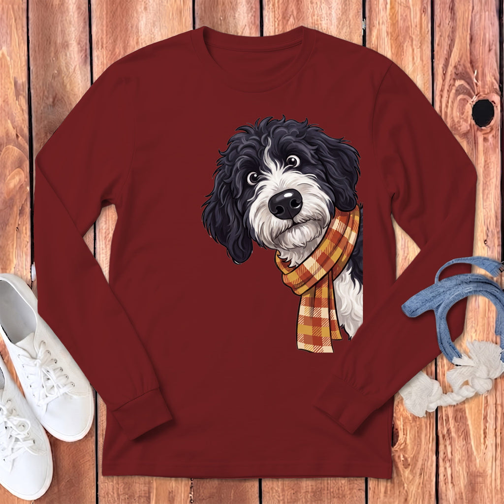 Fall Plaid Sheepadoodle Long Sleeve T-Shirt in S / Cardinal by Puppy Jo