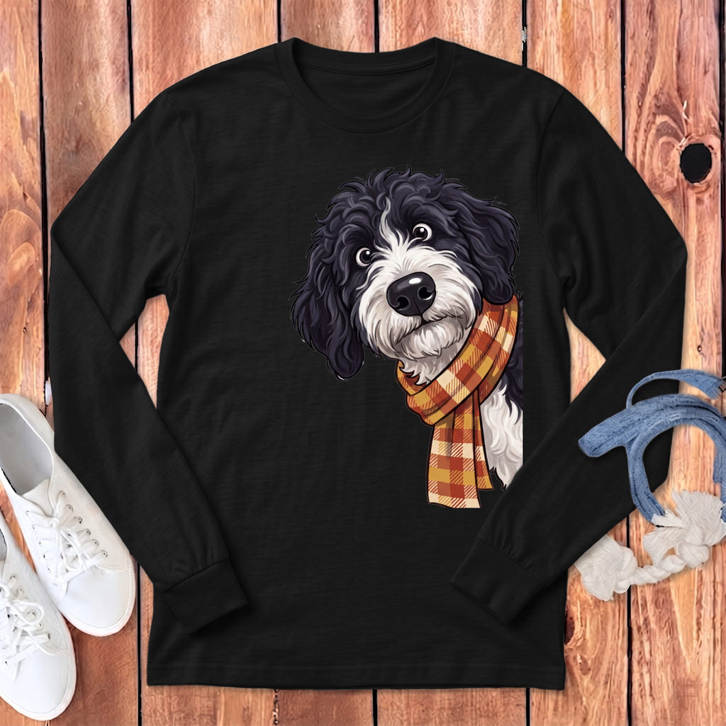 Fall Plaid Sheepadoodle Long Sleeve T-Shirt in S / Dark Grey Heather by Puppy Jo