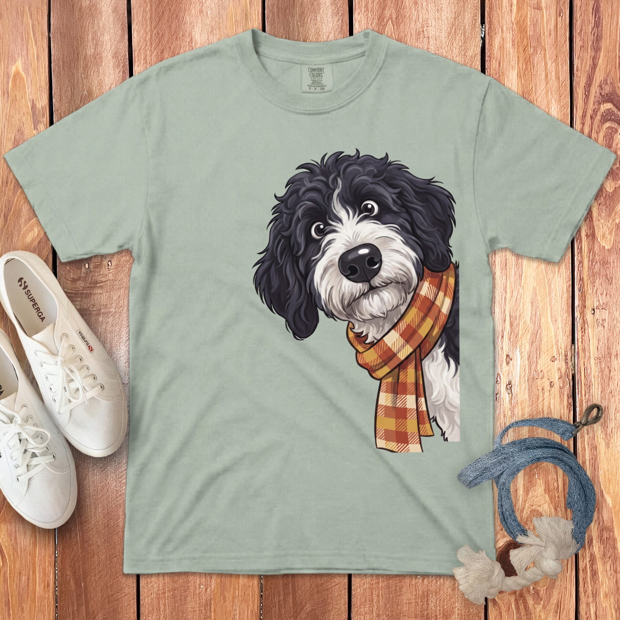 Fall Plaid Sheepadoodle Signature T-Shirt in Bay / S / T-Shirts by Puppy Jo