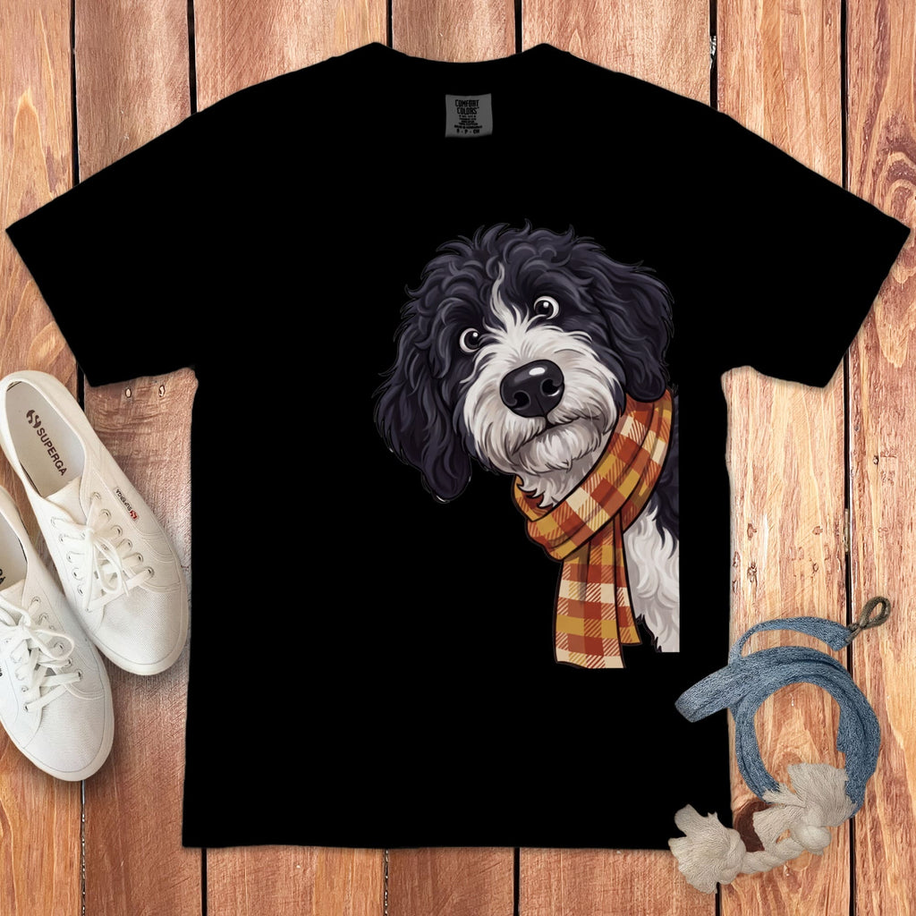 Fall Plaid Sheepadoodle Signature T-Shirt in Black / S / T-Shirts by Puppy Jo