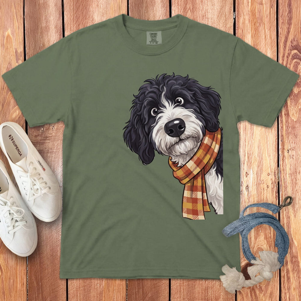 Fall Plaid Sheepadoodle Signature T-Shirt in Moss / S / T-Shirts by Puppy Jo