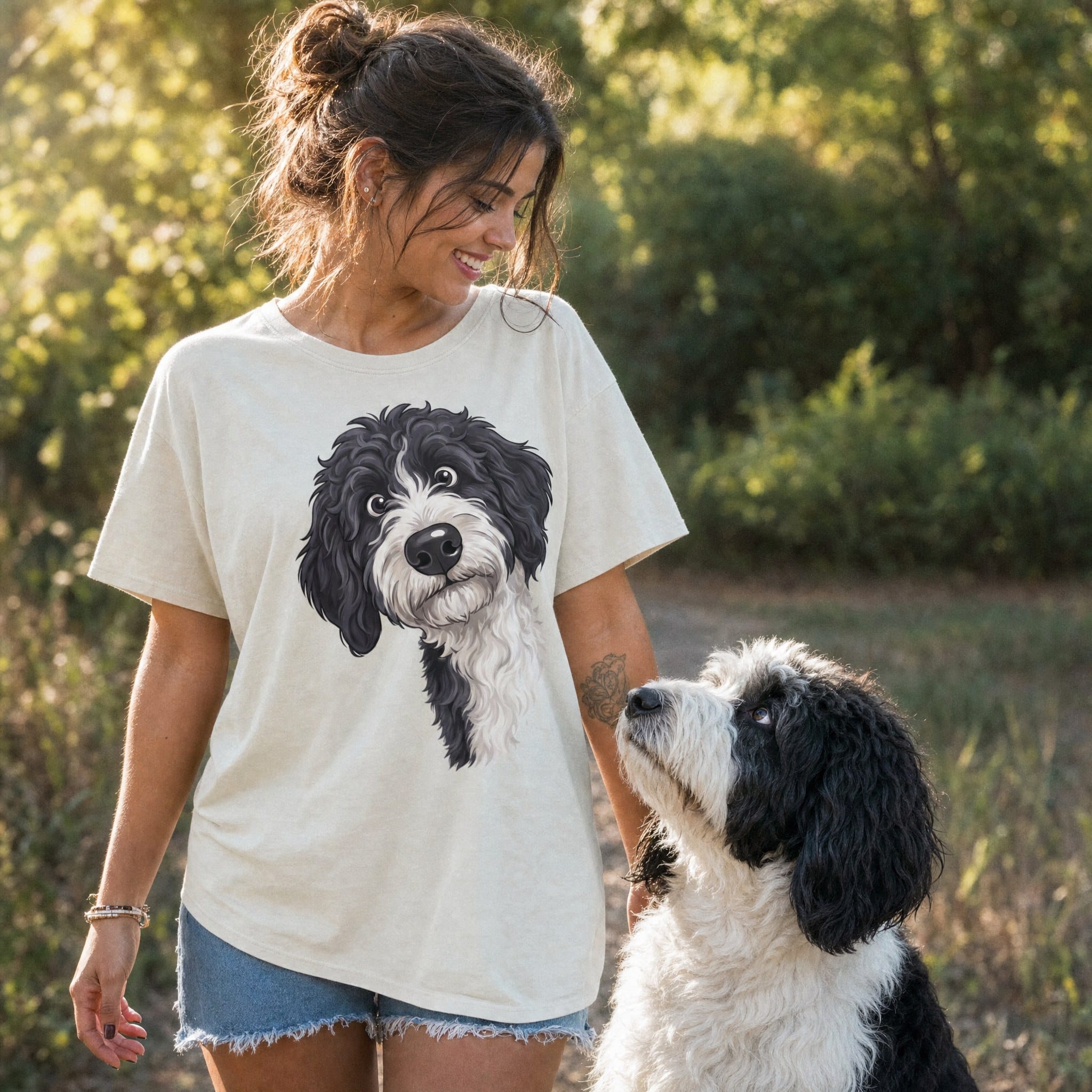 Fall Plaid Sheepadoodle Signature T-Shirt in by Puppy Jo