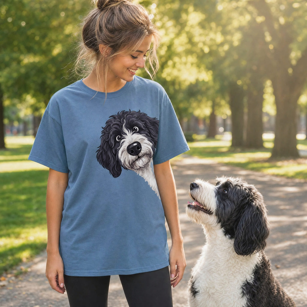 Fall Plaid Sheepadoodle Signature T-Shirt in by Puppy Jo