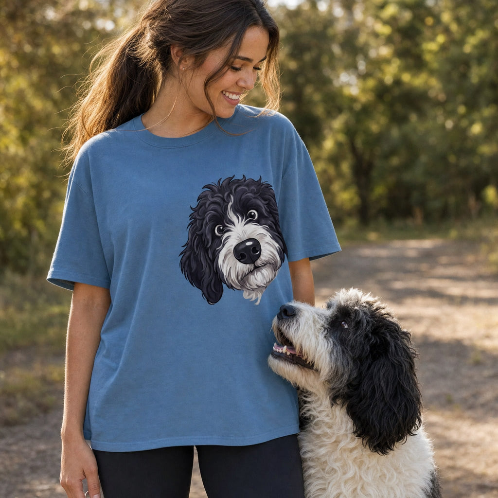 Fall Plaid Sheepadoodle Signature T-Shirt in by Puppy Jo