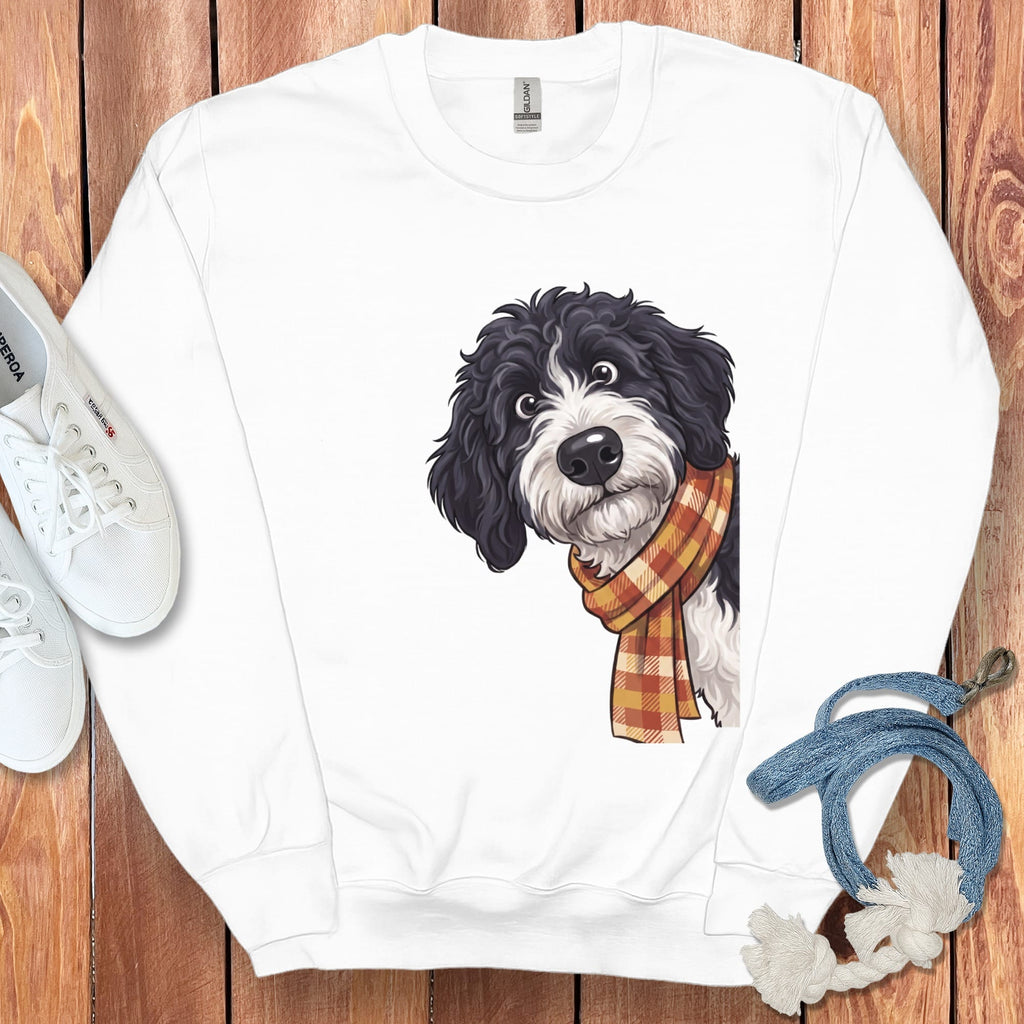 Fall Plaid Sheepadoodle Sweatshirt in White / S by Puppy Jo