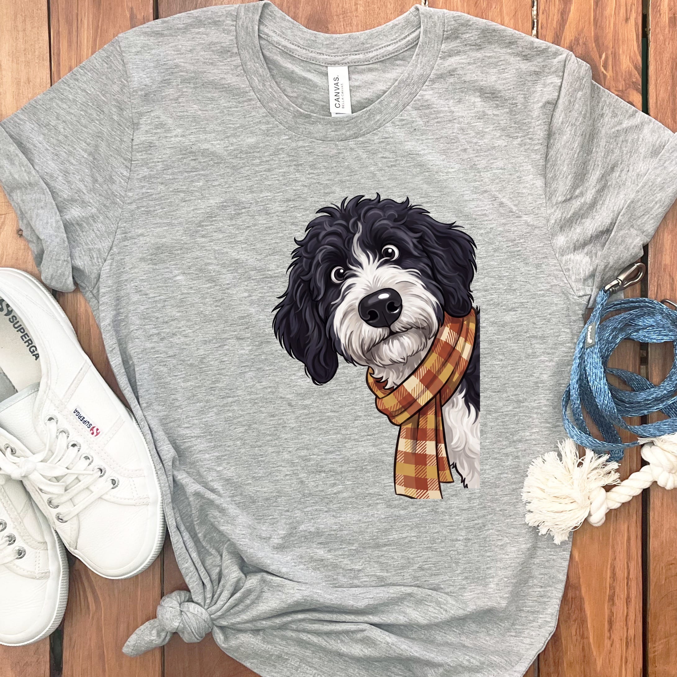 Fall Plaid Sheepadoodle T-Shirt in Athletic Heather / S by Puppy Jo