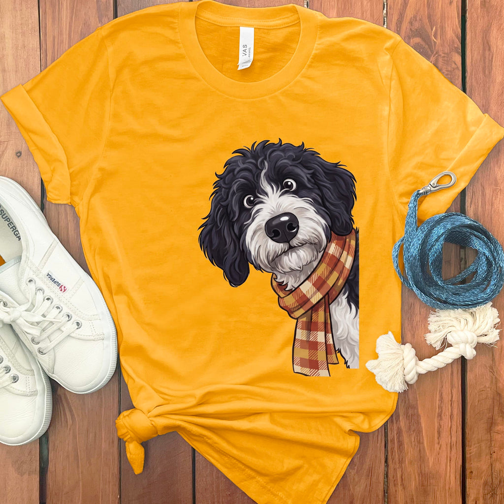 Fall Plaid Sheepadoodle T-Shirt in Gold / S by Puppy Jo