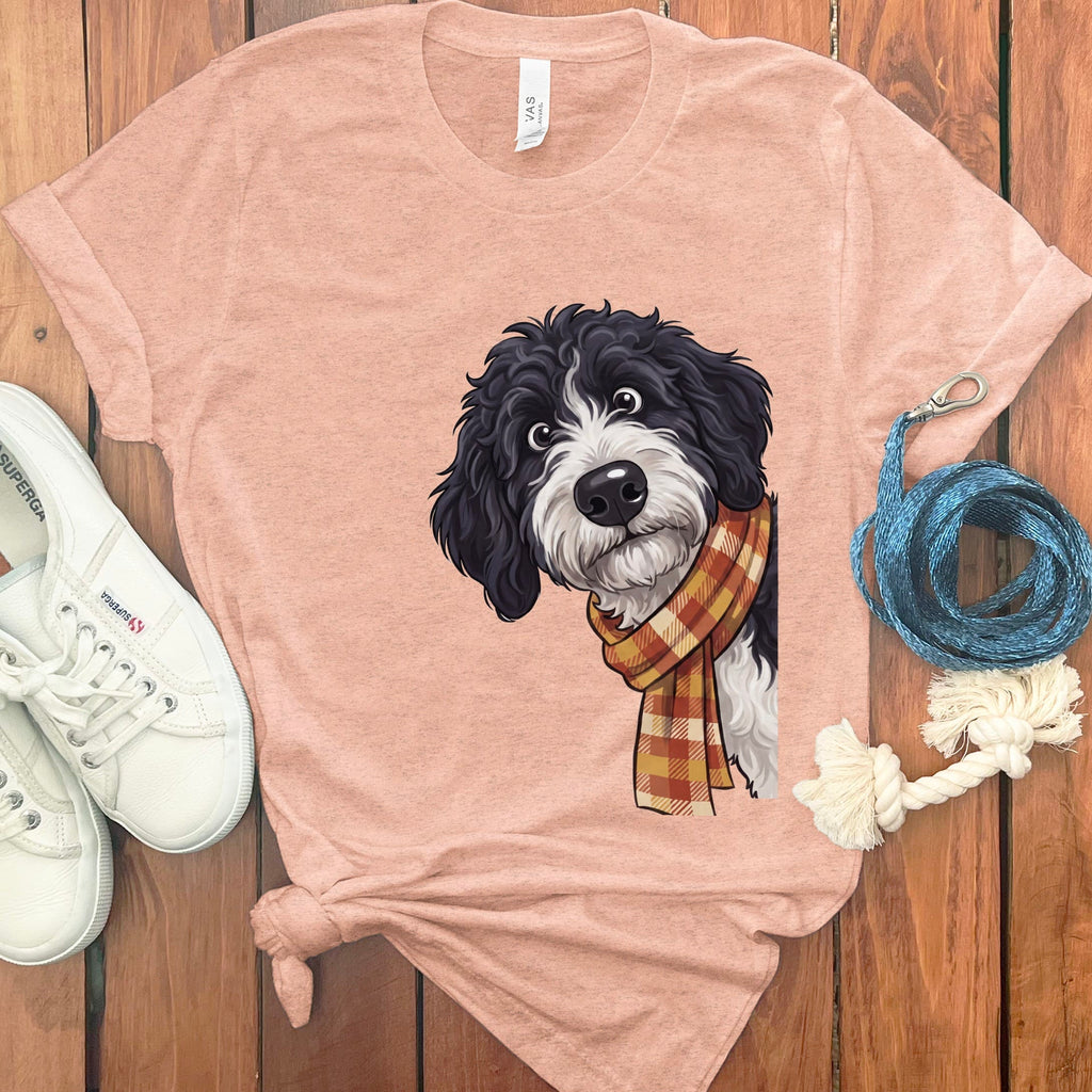 Fall Plaid Sheepadoodle T-Shirt in Heather Peach / S by Puppy Jo