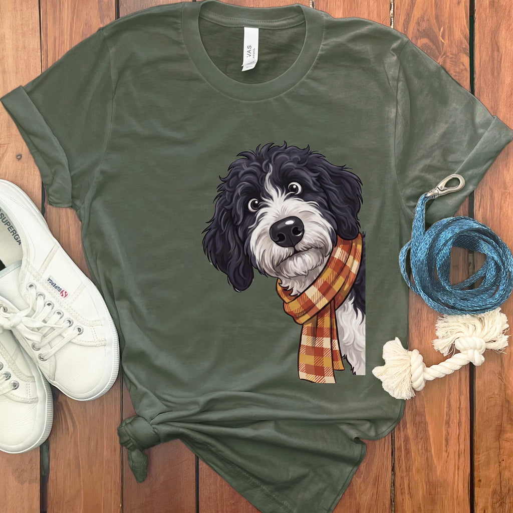 Fall Plaid Sheepadoodle T-Shirt in Military Green / S by Puppy Jo