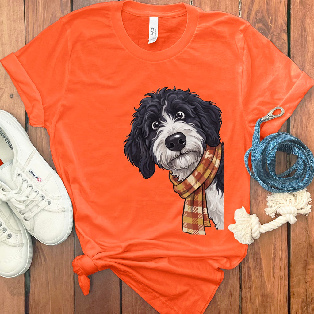 Fall Plaid Sheepadoodle T-Shirt in Orange / S by Puppy Jo