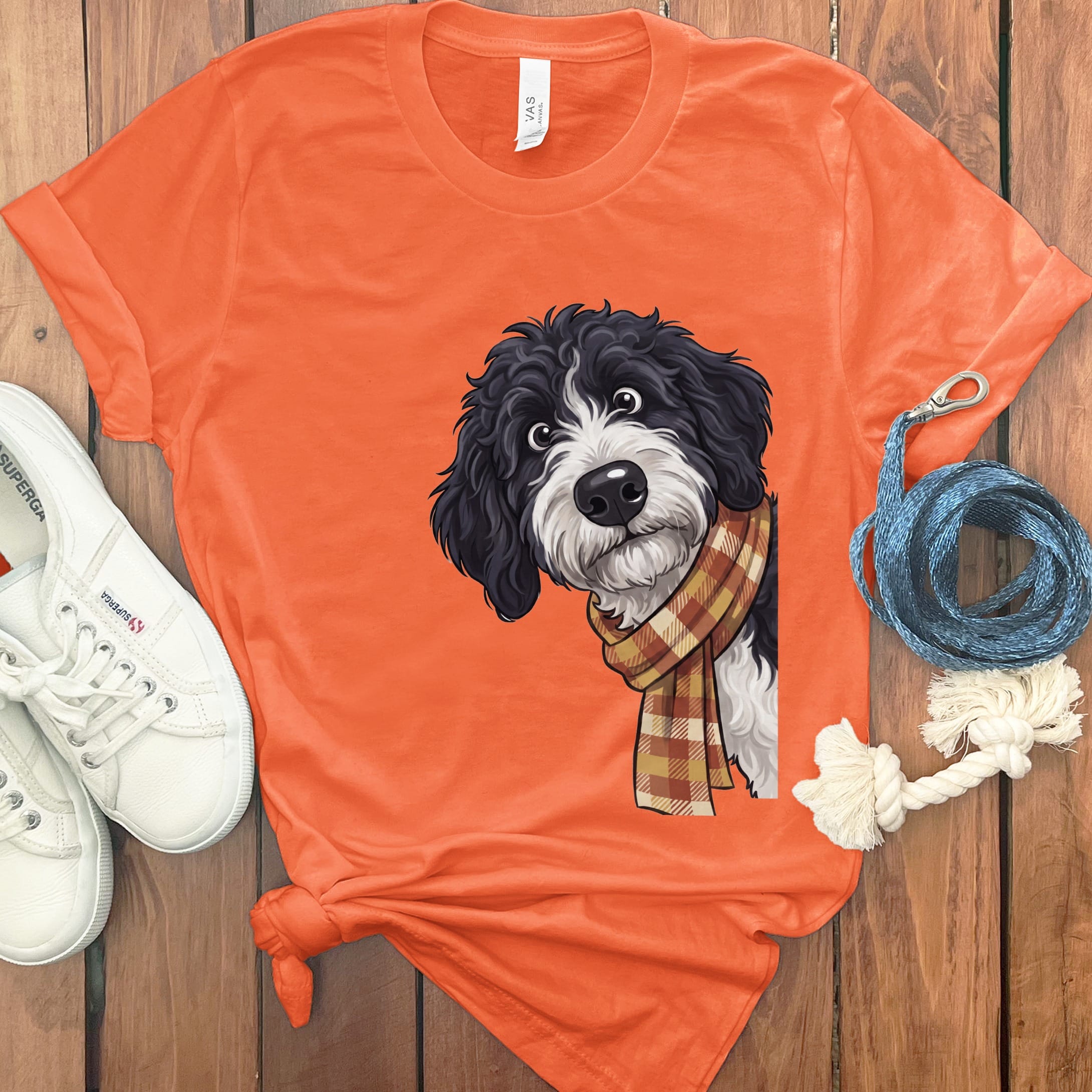 Fall Plaid Sheepadoodle T-Shirt in Orange / S by Puppy Jo