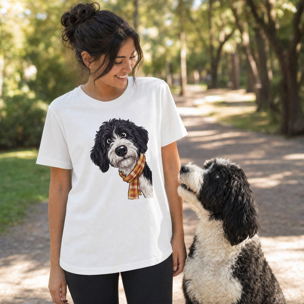 Fall Plaid Sheepadoodle T-Shirt in by Puppy Jo