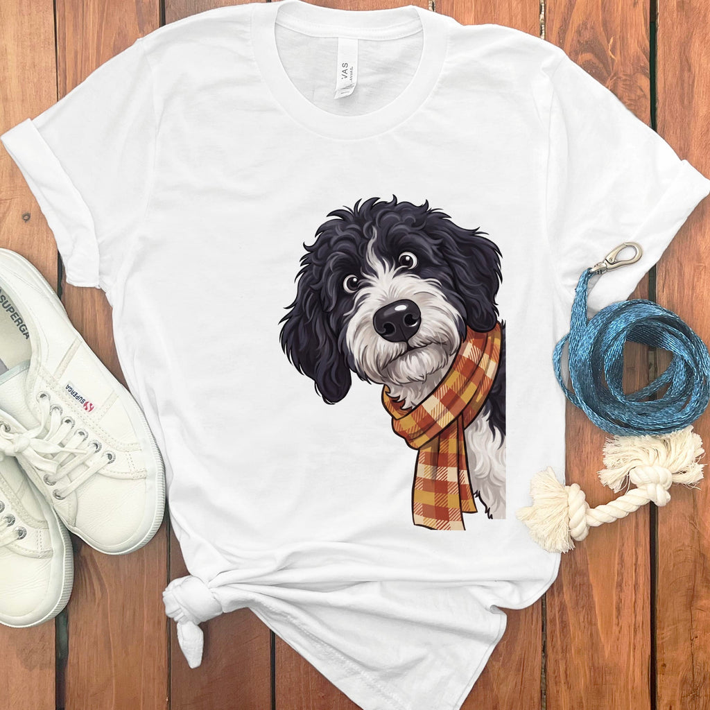 Fall Plaid Sheepadoodle T-Shirt in White / S by Puppy Jo