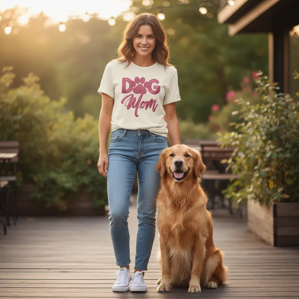 Faux Embroidered Dog Mom T-Shirt in by Puppy Jo