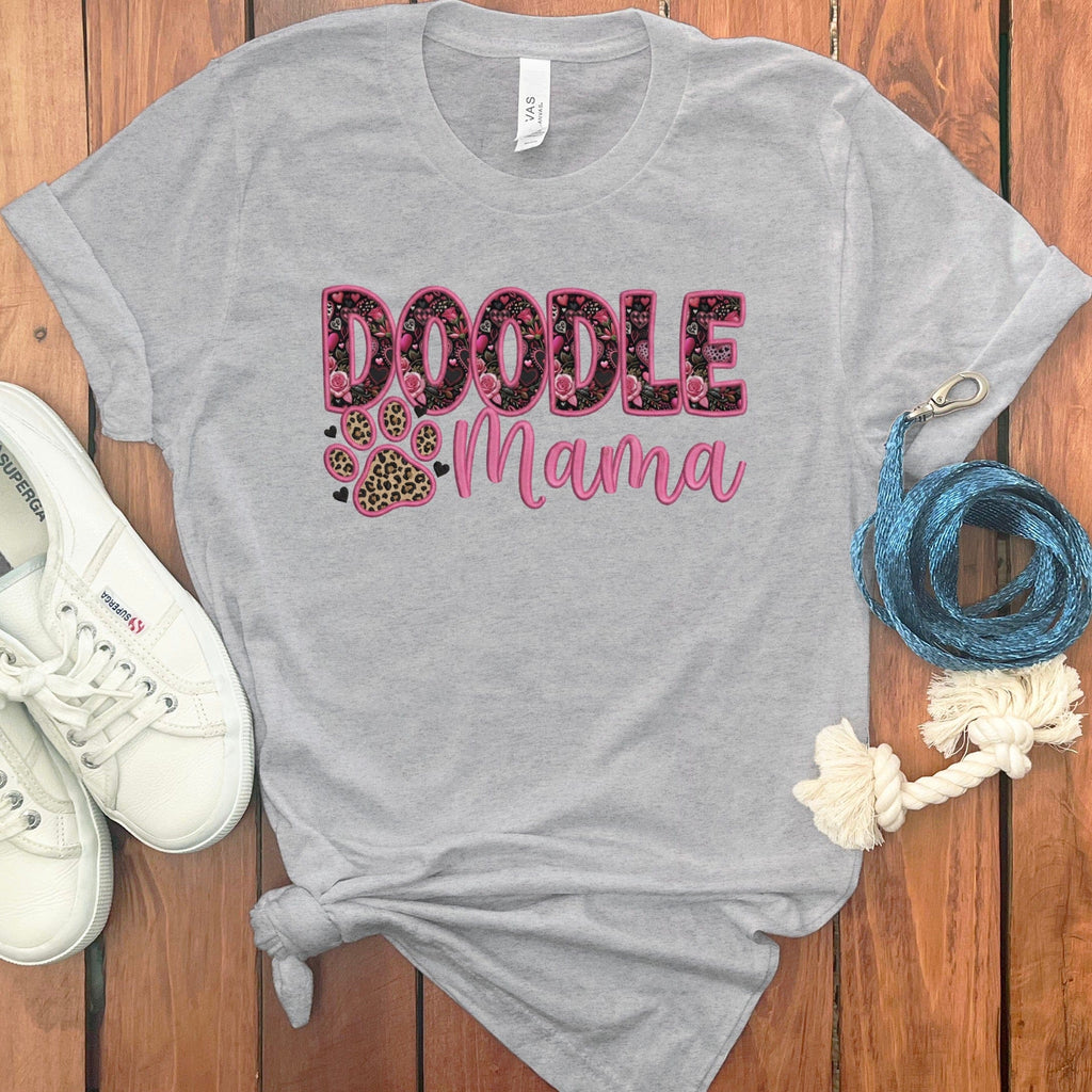 Faux Embroidery Doodle Mama T-Shirt in Athletic Heather / S by Puppy Jo