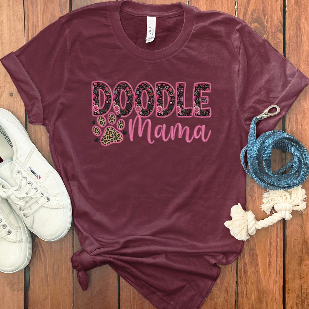 Faux Embroidery Doodle Mama T-Shirt in Maroon / S by Puppy Jo