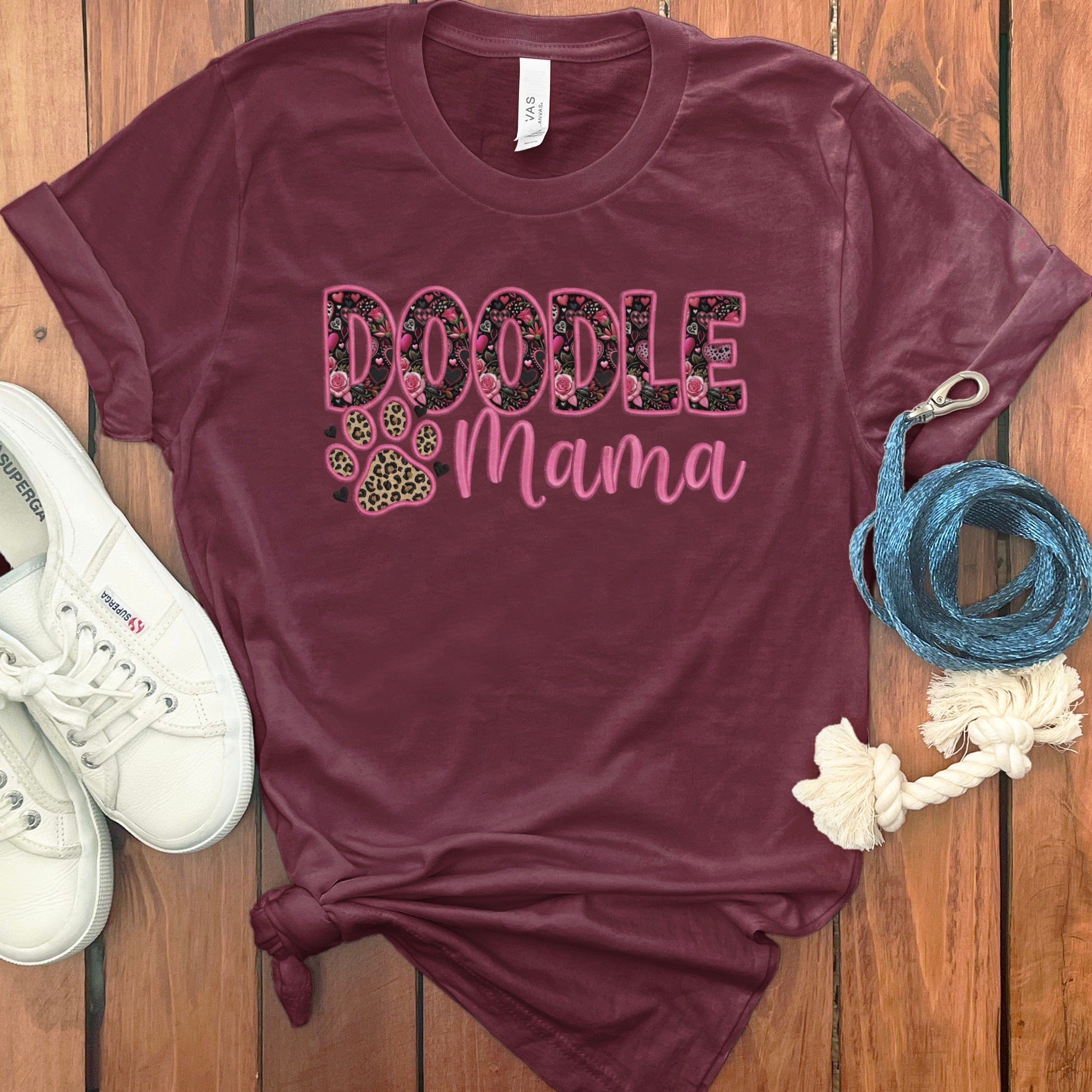 Faux Embroidery Doodle Mama T-Shirt in Maroon / S by Puppy Jo