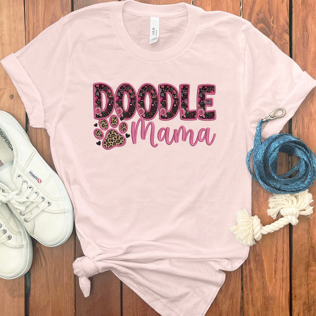 Faux Embroidery Doodle Mama T-Shirt in Soft Pink / S by Puppy Jo