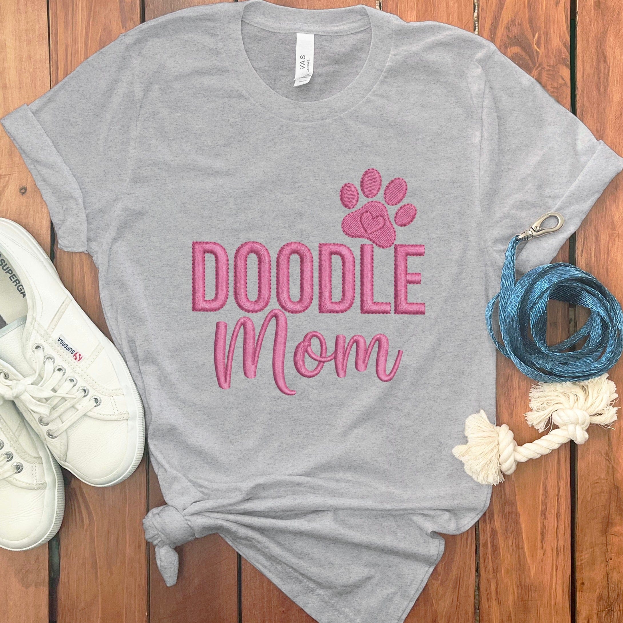 Faux Embroidery Doodle Mom T-Shirt in Athletic Heather / S by Puppy Jo