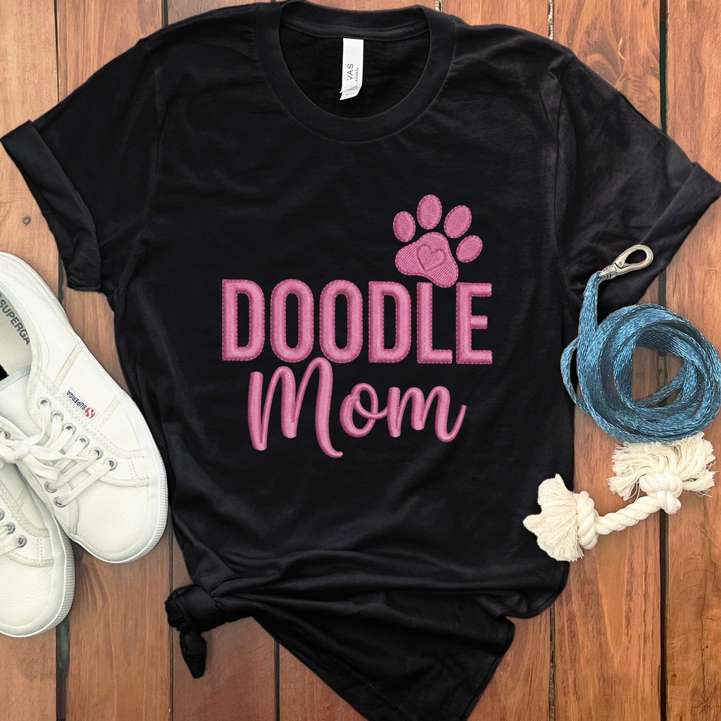 Faux Embroidery Doodle Mom T-Shirt in Black / S by Puppy Jo