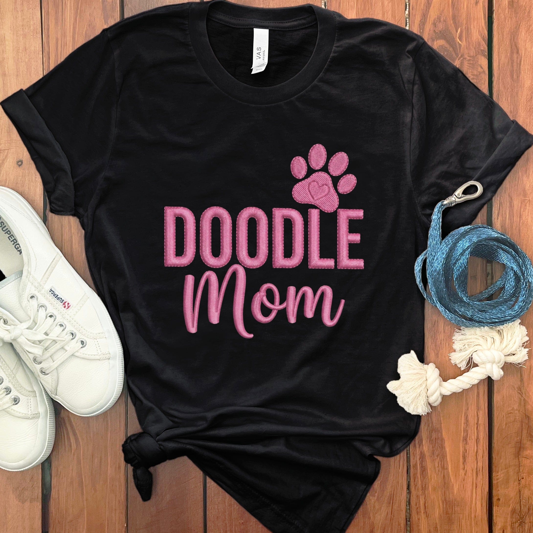 Faux Embroidery Doodle Mom T-Shirt in Black / S by Puppy Jo