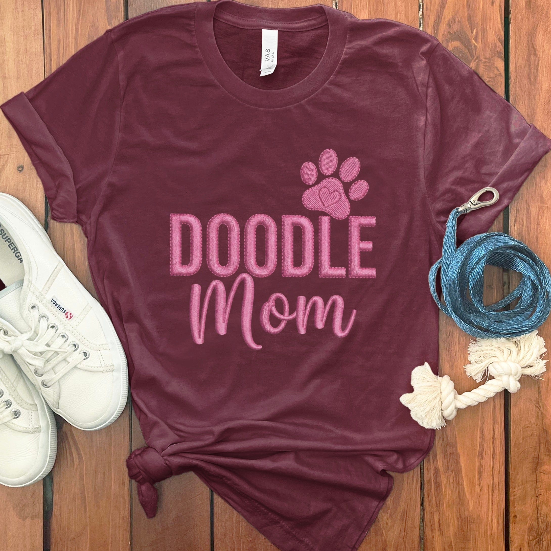 Faux Embroidery Doodle Mom T-Shirt in Maroon / S by Puppy Jo