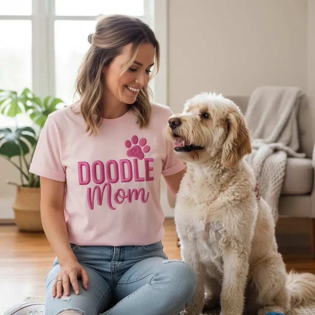 Faux Embroidery Doodle Mom T-Shirt in by Puppy Jo