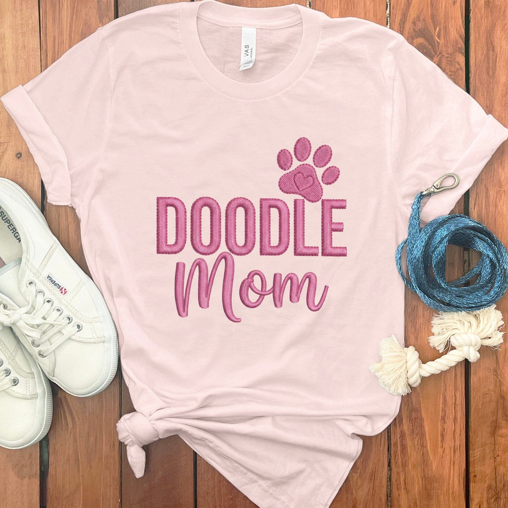 Faux Embroidery Doodle Mom T-Shirt in Soft Pink / S by Puppy Jo