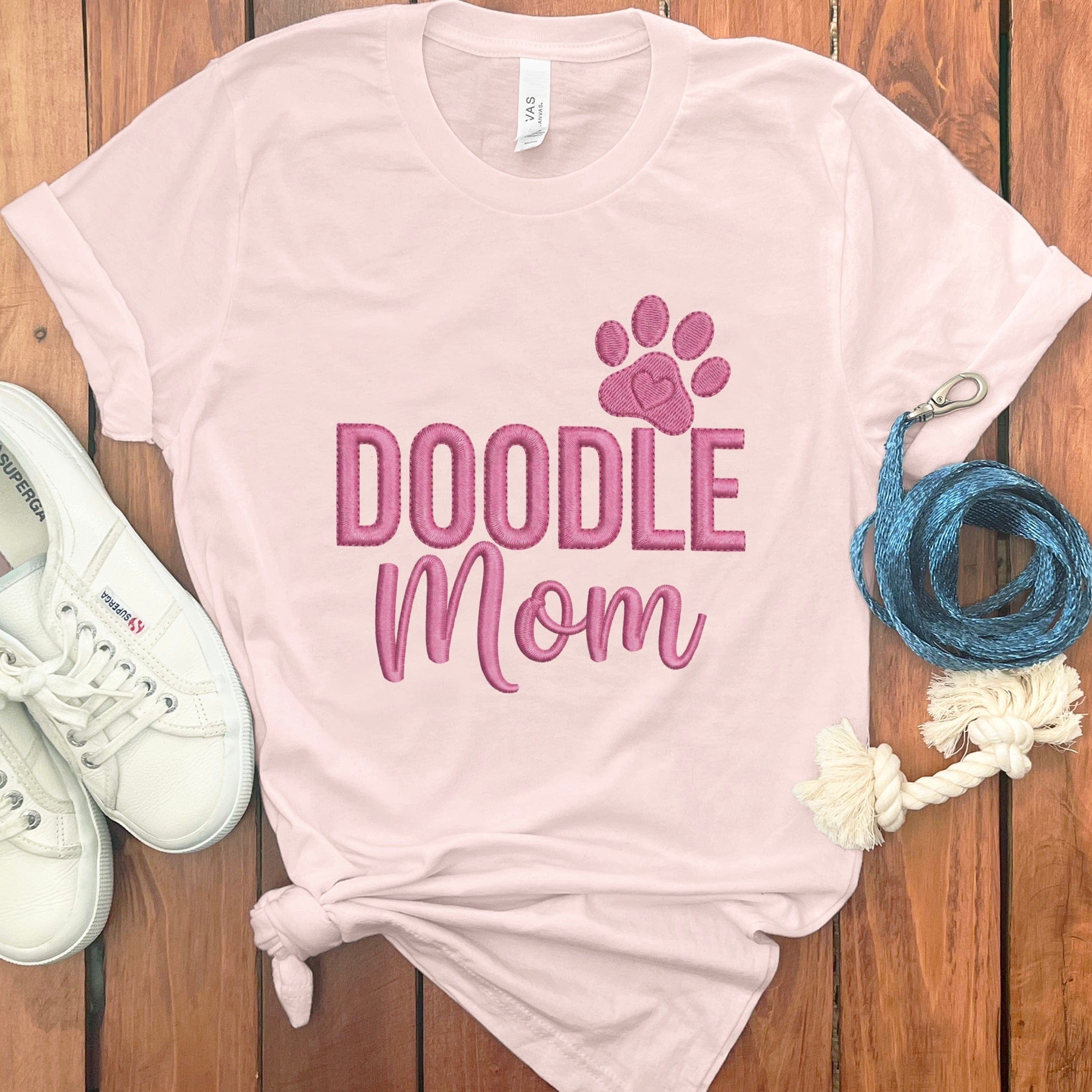 Faux Embroidery Doodle Mom T-Shirt in Soft Pink / S by Puppy Jo