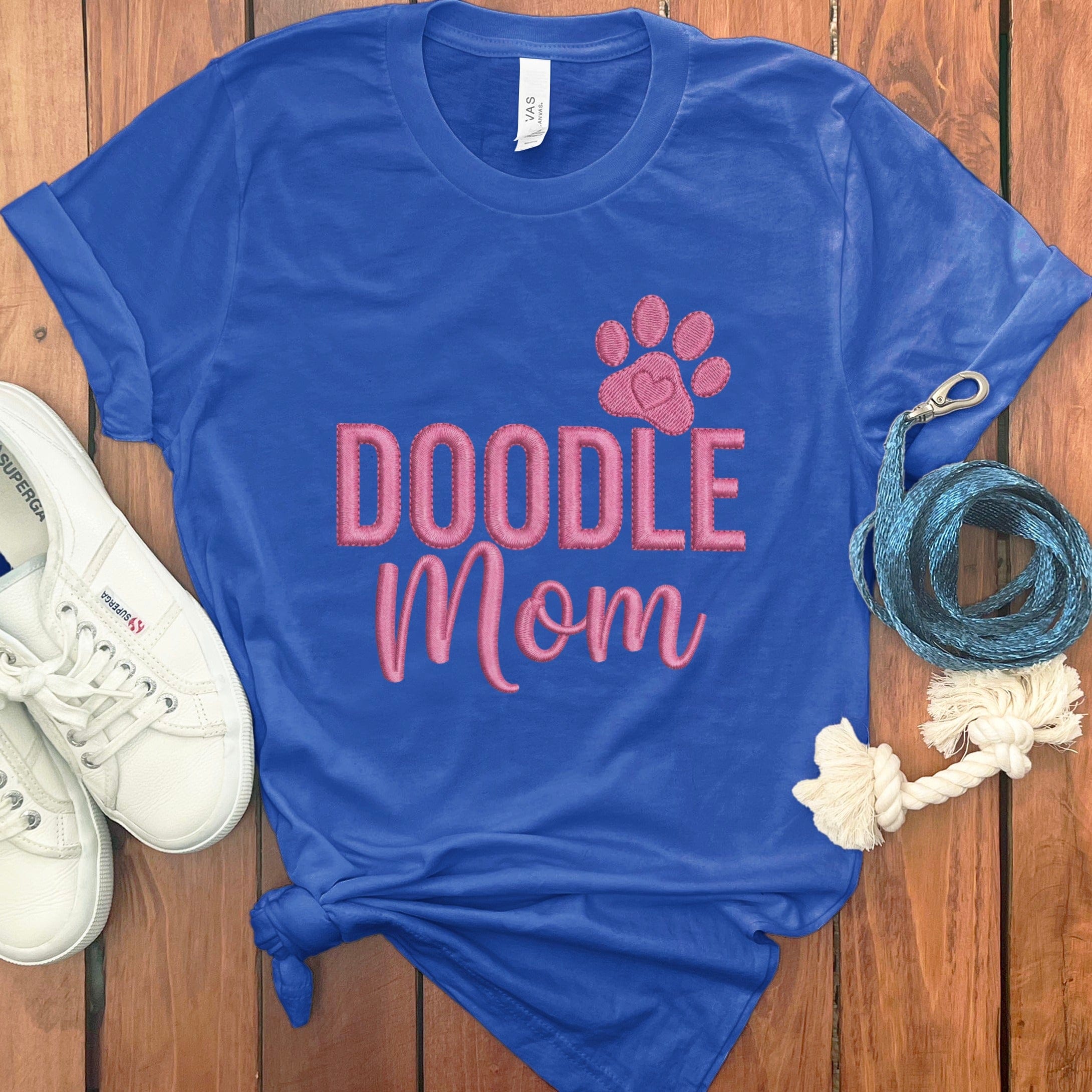 Faux Embroidery Doodle Mom T-Shirt in True Royal / S by Puppy Jo