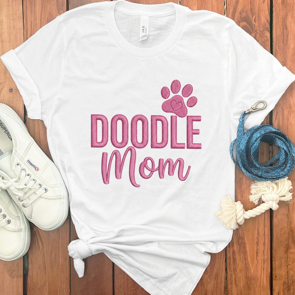 Faux Embroidery Doodle Mom T-Shirt in White / S by Puppy Jo