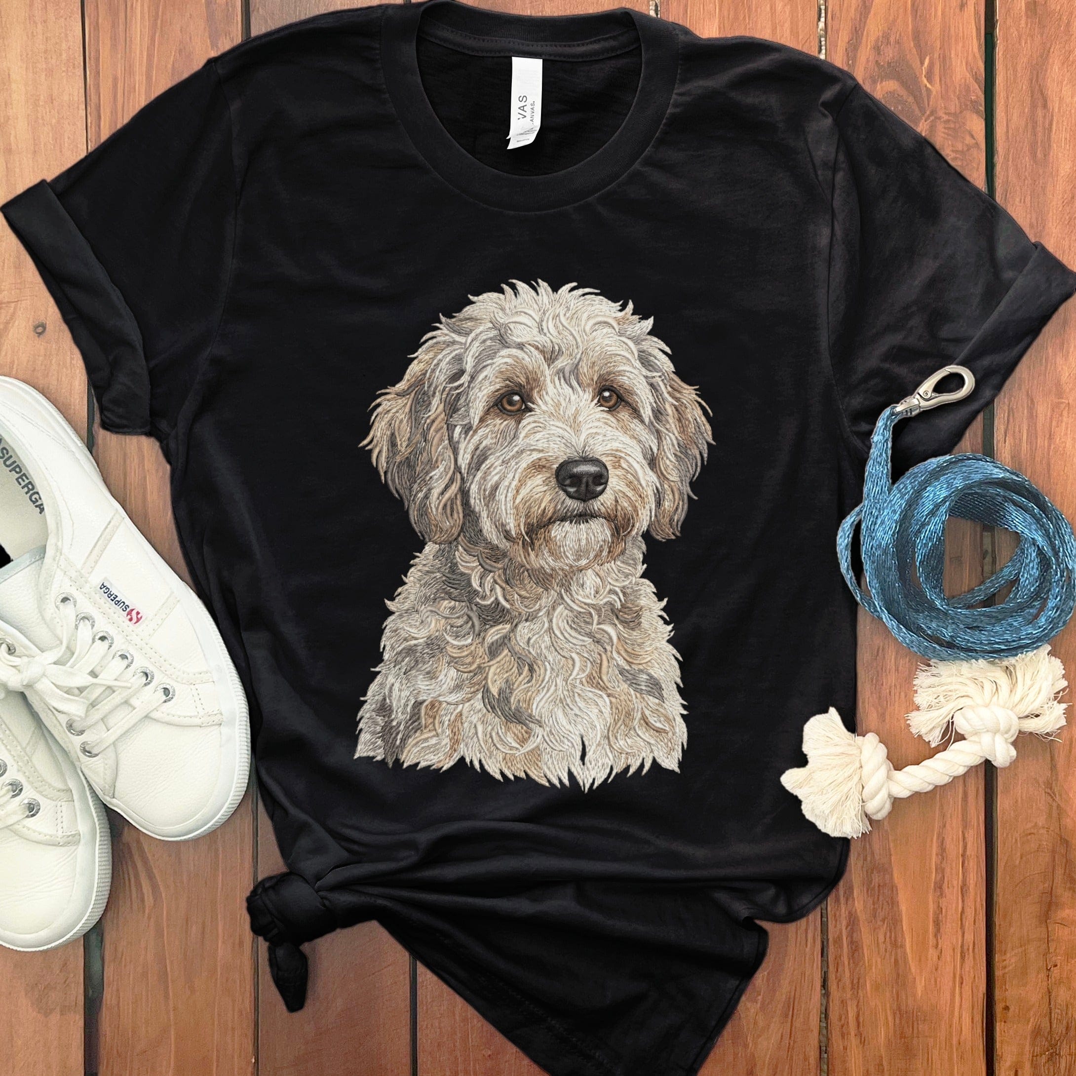Faux Embroidery Schnoodle T-Shirt in Black / S by Puppy Jo